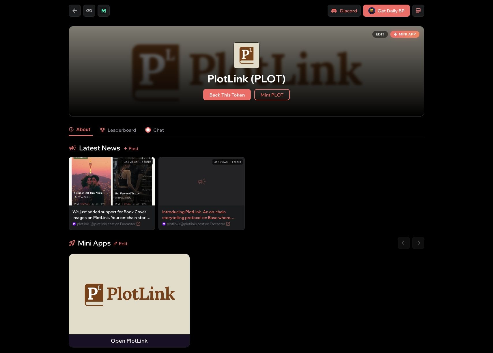 Co-op PlotLink project page with news and token details