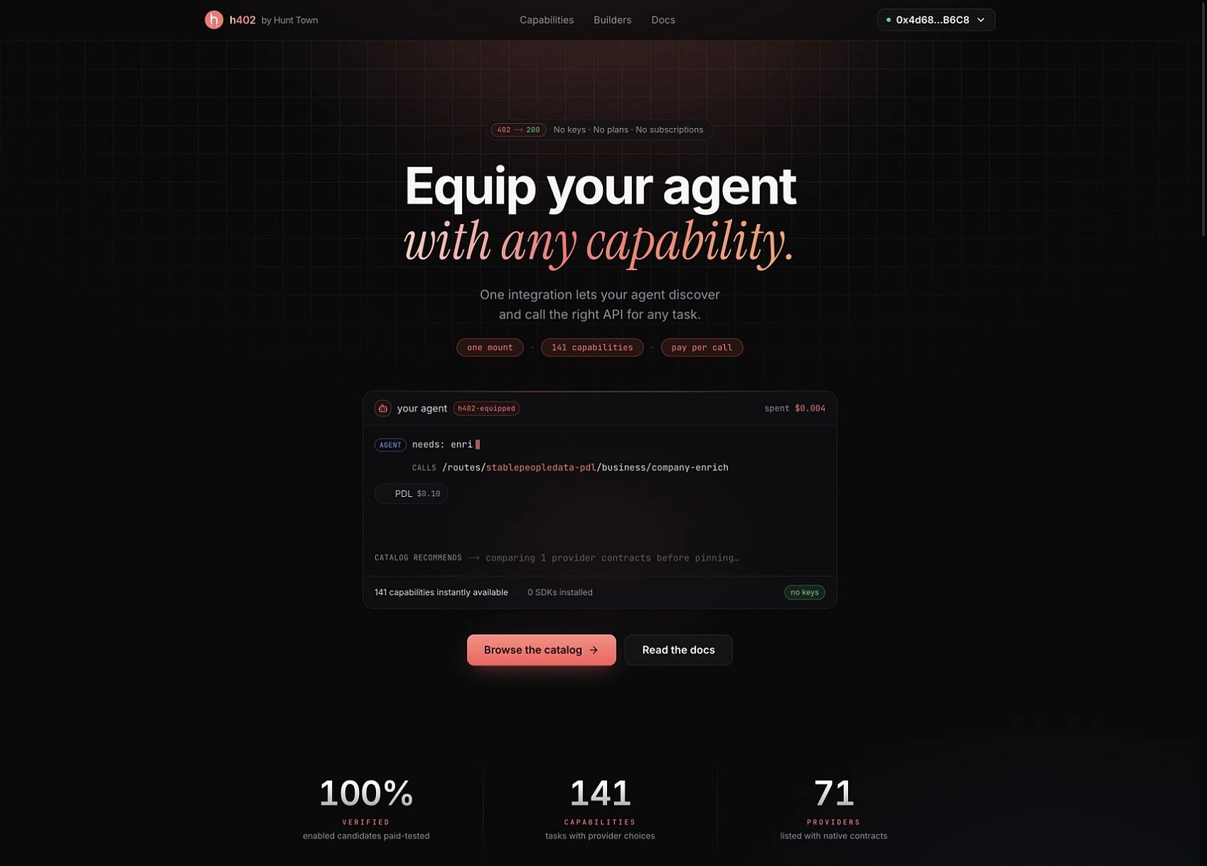 h402 homepage introducing its agent capability market