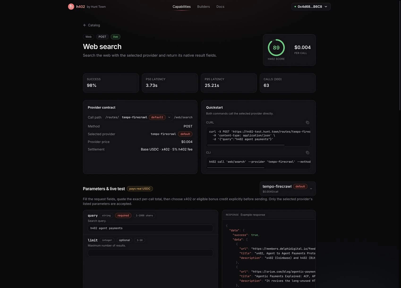h402 web search capability with parameters and example response